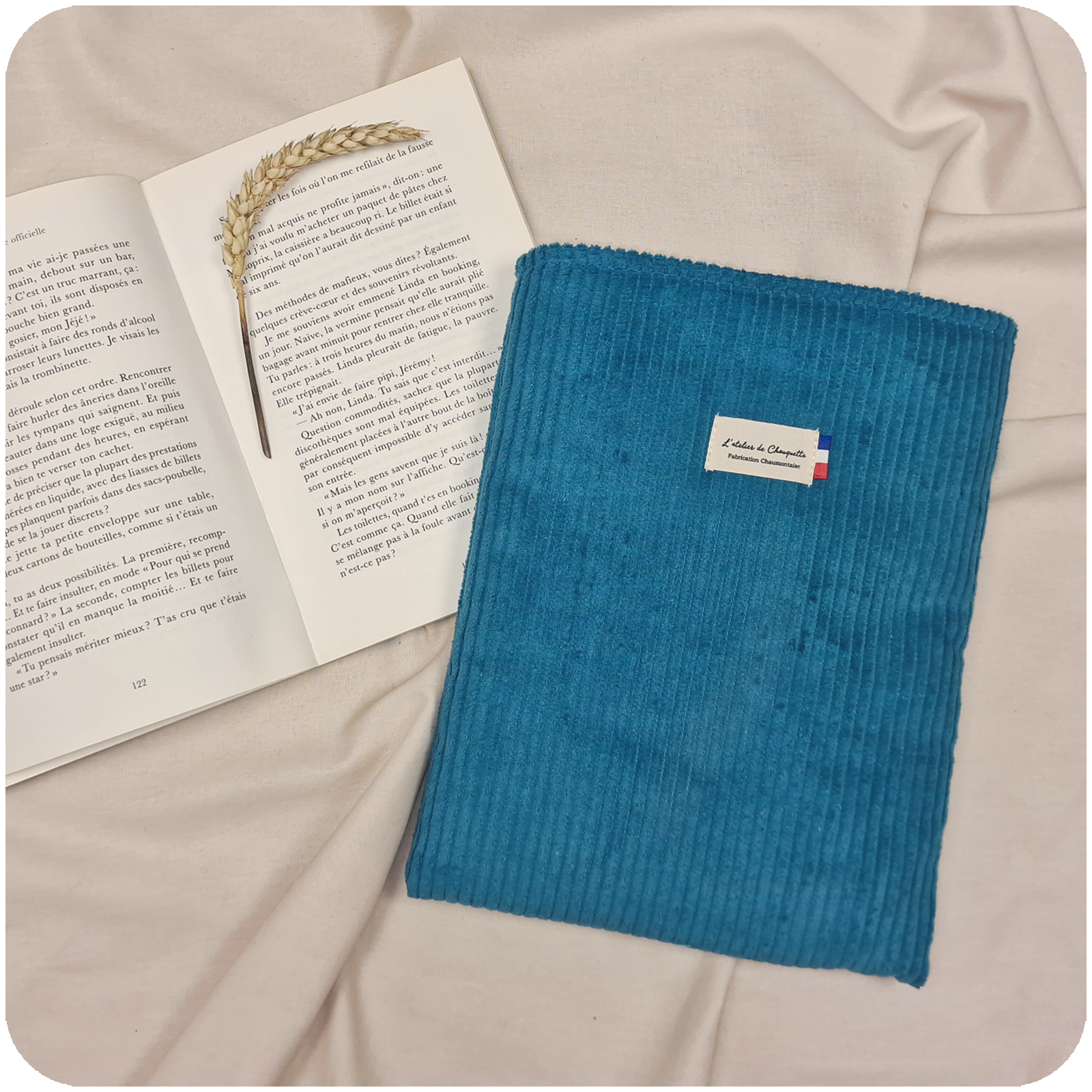 Housse de livre Velours Bleu Canard