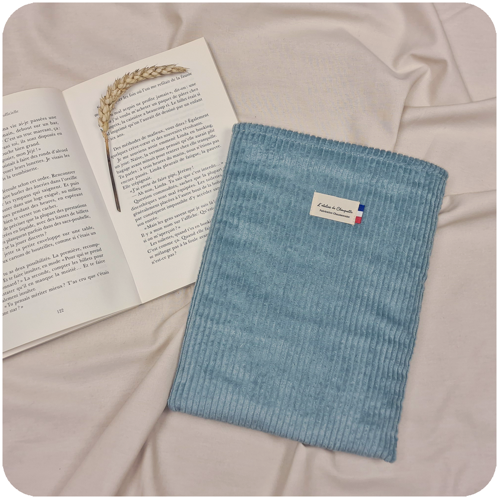Housse de livre Velours Bleu Ciel