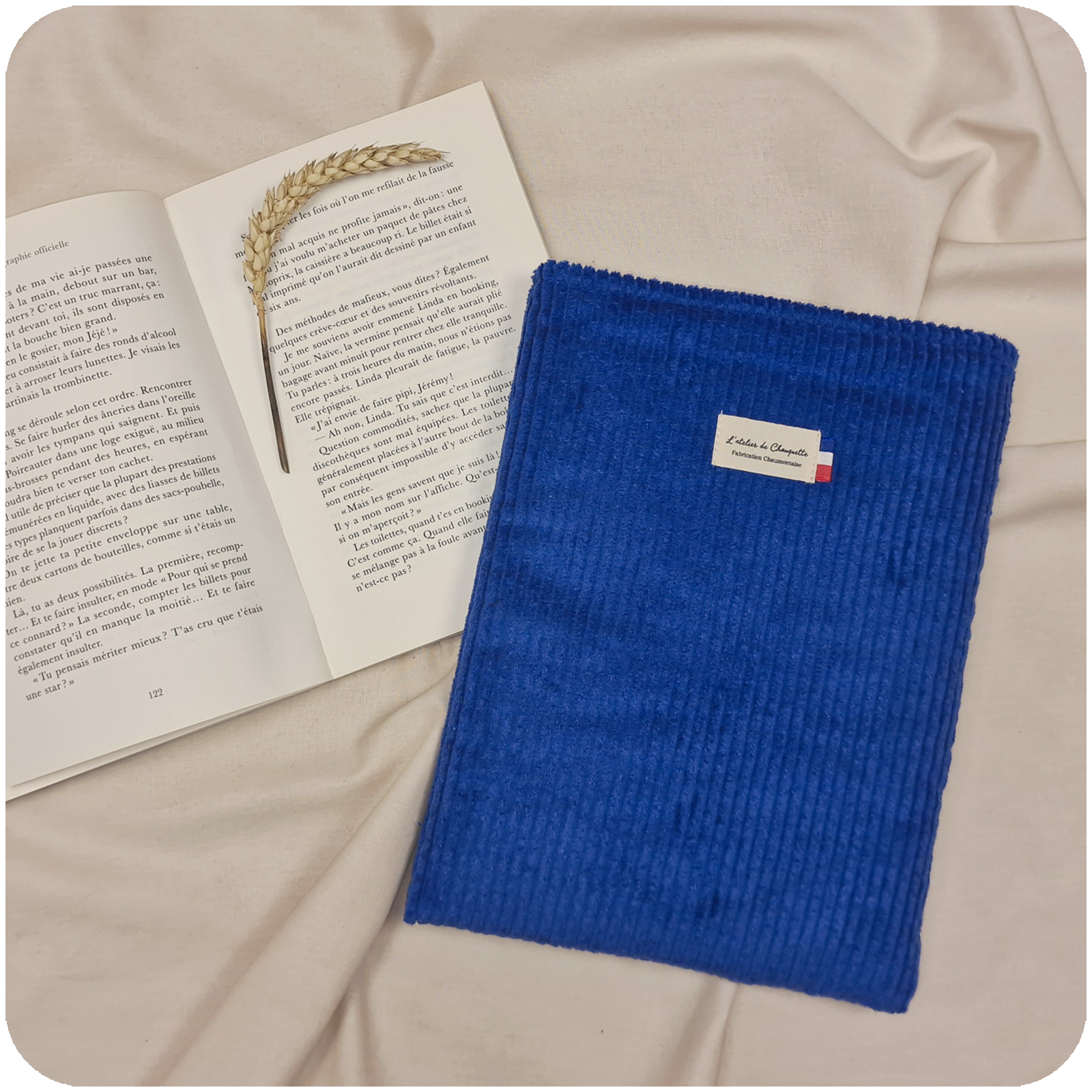 Housse de livre Velours Bleu Cobalt