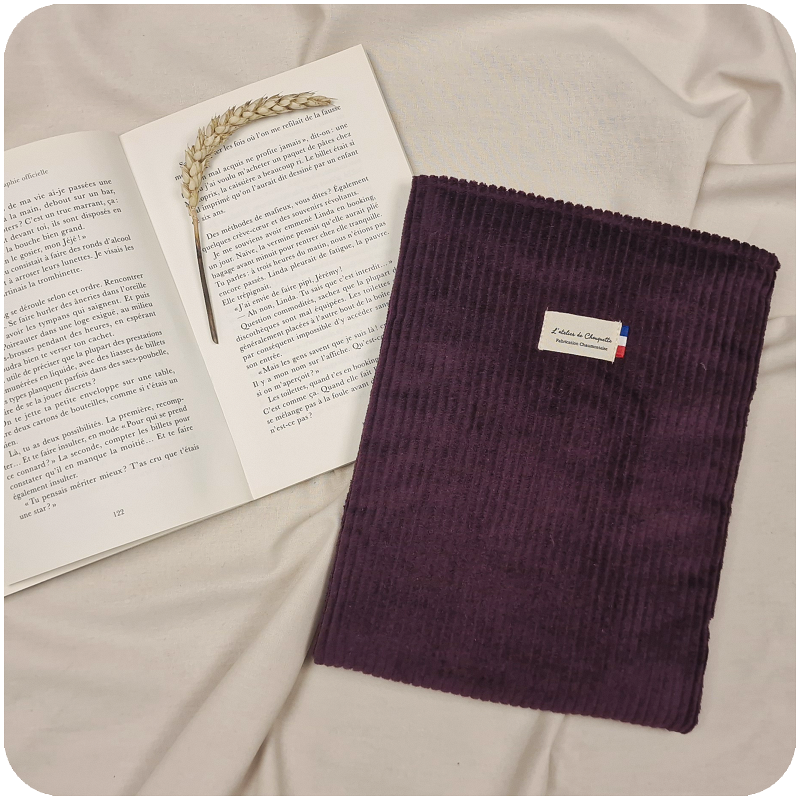 Housse de livre Velours Lie de Vin