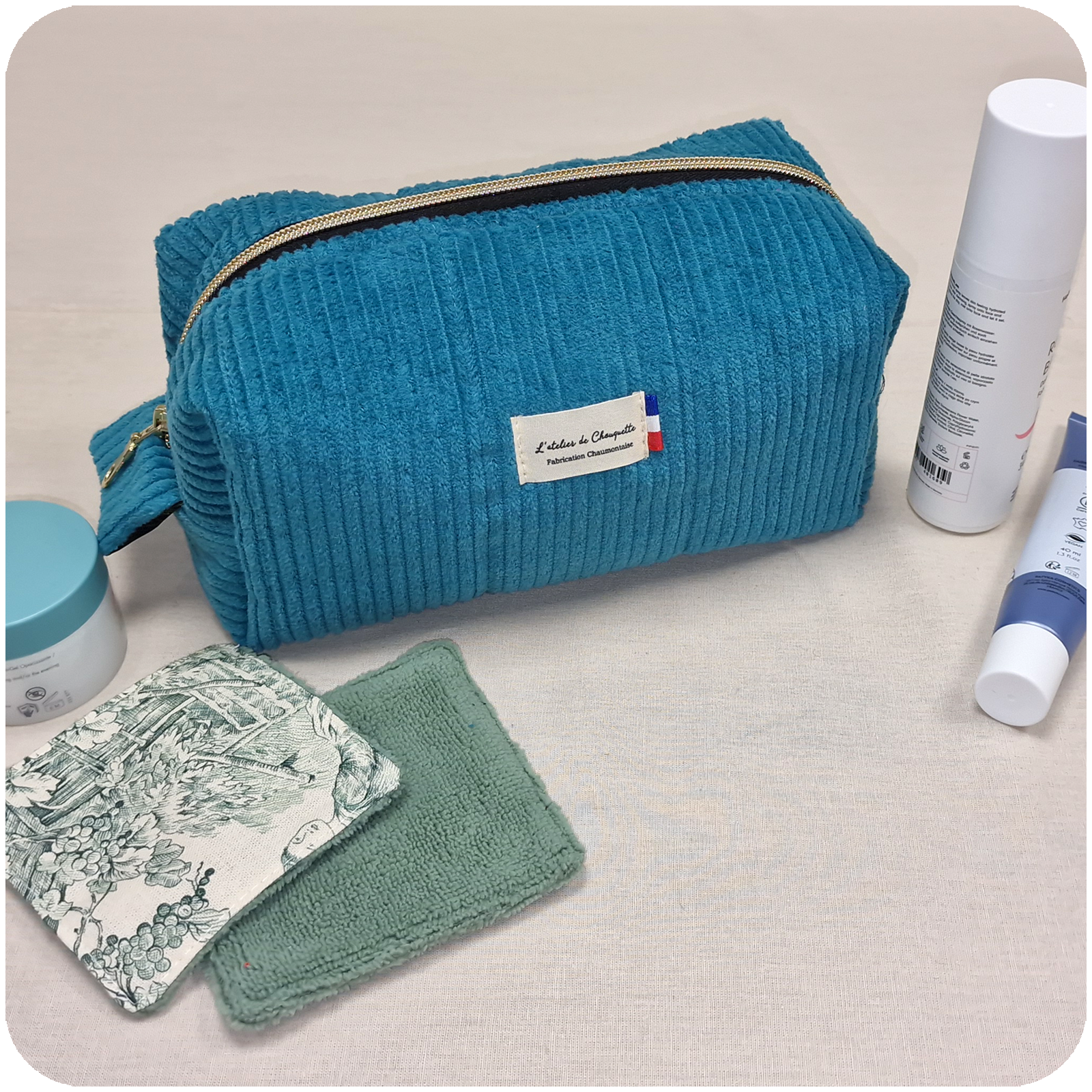 Trousse de toilette Velours Bleu Canard