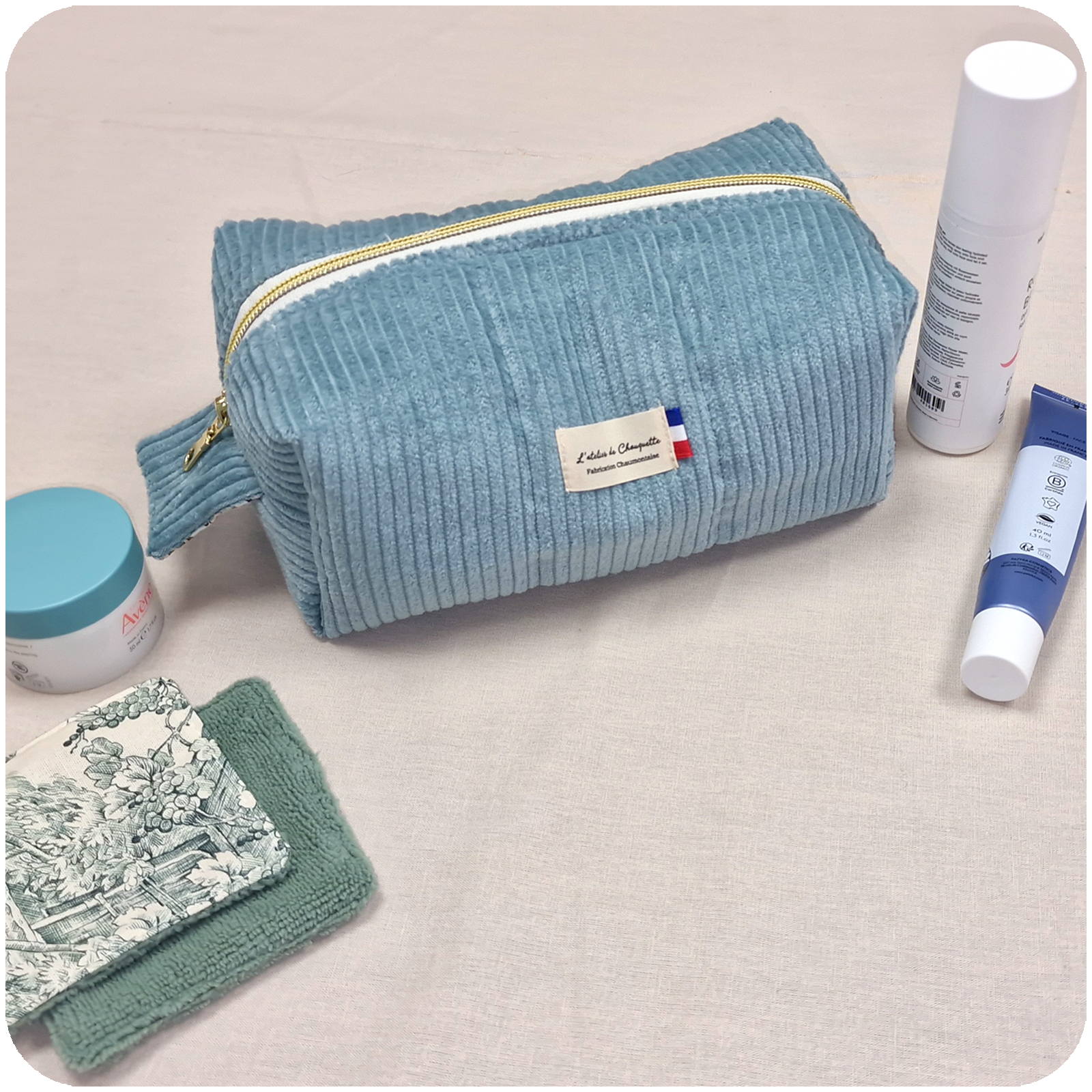 Trousse de toilette Velours Bleu Ciel