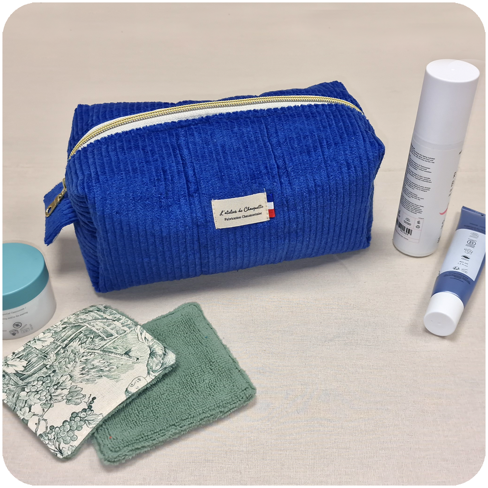 Trousse de toilette Velours Bleu Cobalt
