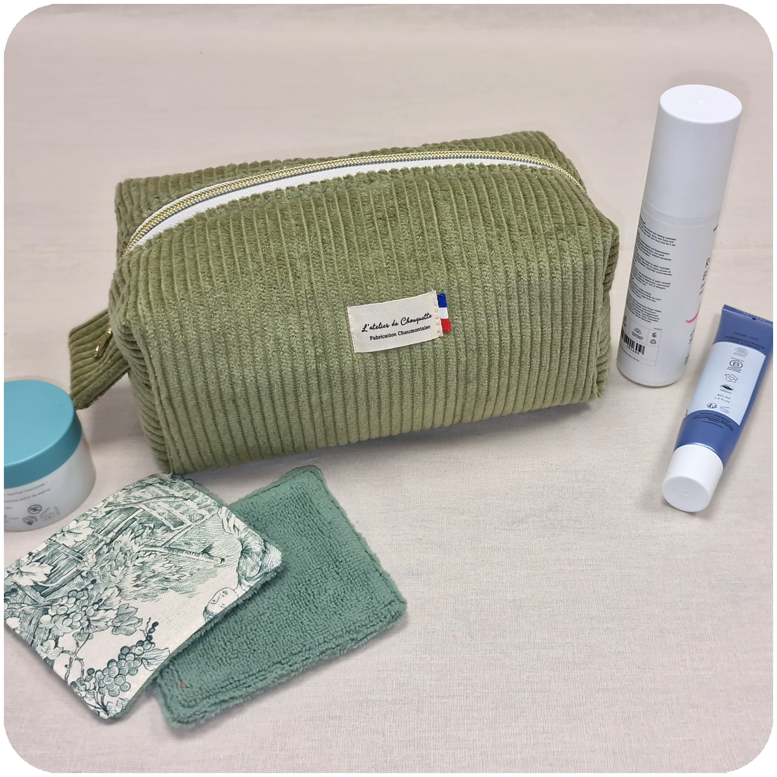 Trousse de toilette Velours Kaki Clair